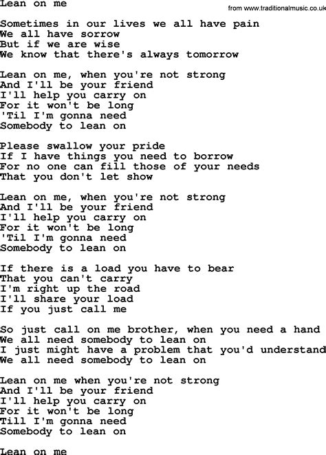 lean on lyrics|song lyrics lean on me.